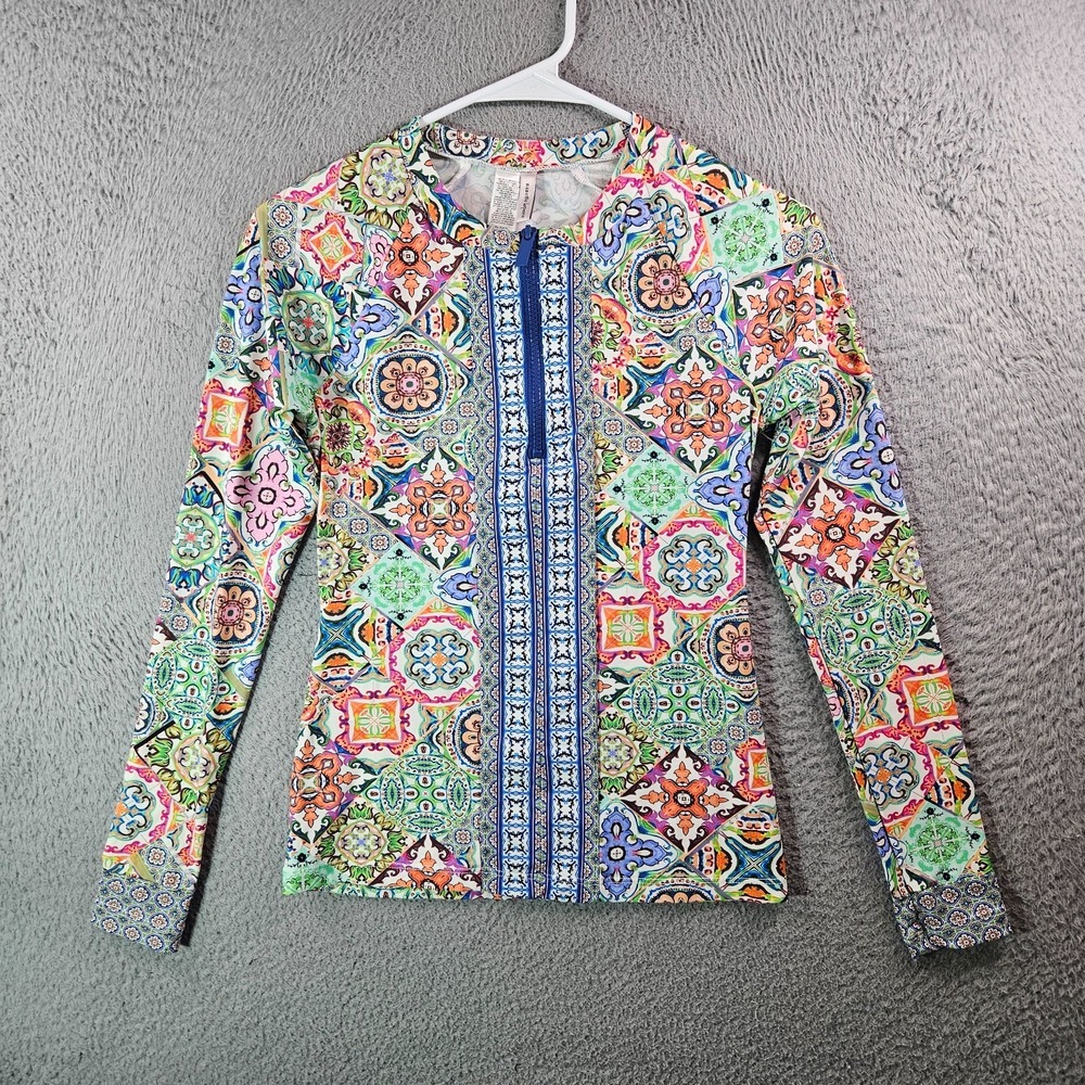 Nanette Lepore Top Xs‎ Fitted 1/4 Zip Colorful Geometric Stretch